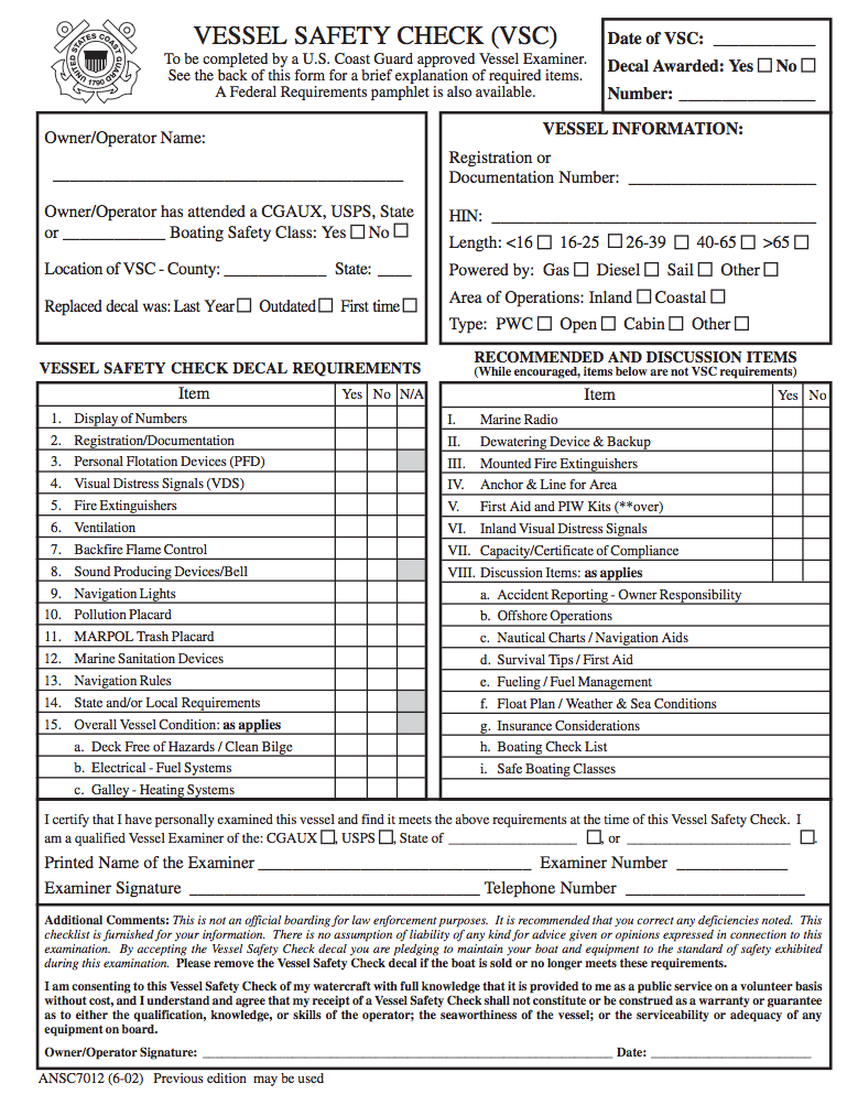 Printable Boat Inspection Checklist